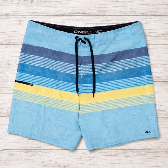 O’Neill Brisbane Men’s Board Shorts Size 40 Teal Blue Yellow Surf Swim Trunks - Picture 2 of 9